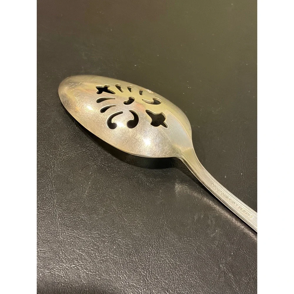 Old Company Plate Signature Silverplate slotted serving spoon with ENGRAVED 